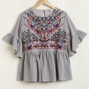 Umgee Boho Border Print Peasant Top